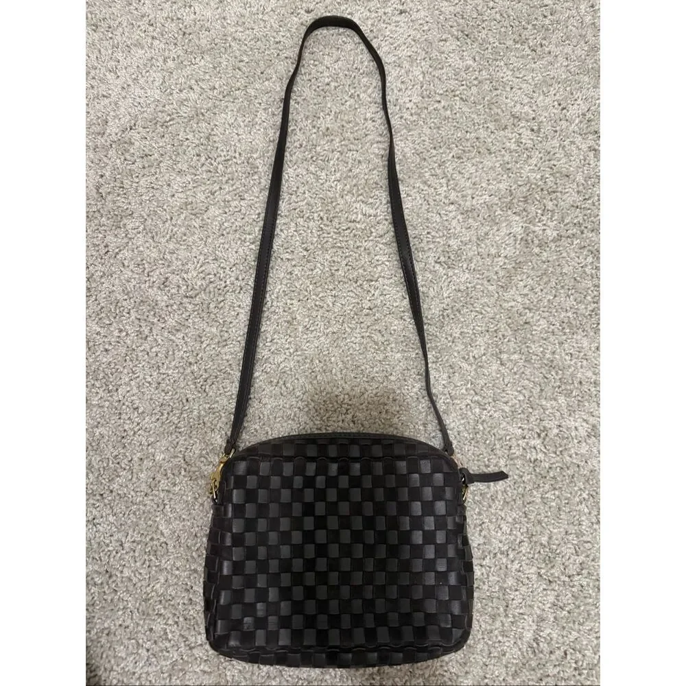 Clare V. Midi Sac in Mahogany Nappa & Suede Woven Checker